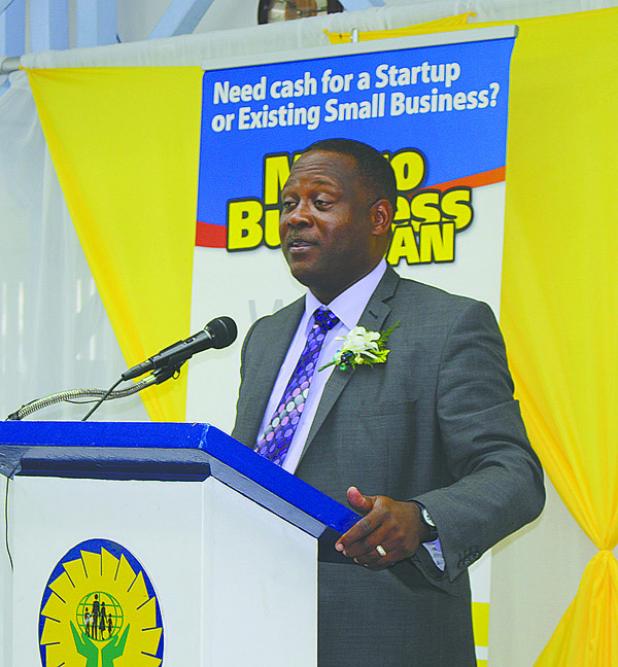 Minister of Industry, International Business, Commerce and Small Business Development, Donville Inniss delivering the feature address. 