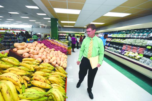 Managing Director of Massy Stores (Barbados), Randall Banfield, took a walk through the produce aisle to ensure everything was ready for the opening.