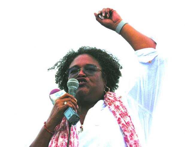 Opposition Leader Mia Mottley as she addressed the large crowd.