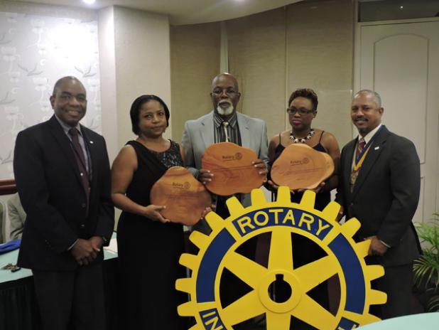 From left: Director of Vocational Services for the Rotary Club, Michael Forde; Joy Knight-Lynch; Hampden Lovell; Danielle Skeete and President of the Barbados Rotary Club, Trevor Sealy.