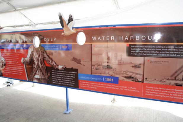This 22-foot interpretive sign will greet cruise passengers at the Bridgetown Port. INSET: Chief Executive Officer of the Barbados Tourism Product Authority, Dr. Kerry Hall, says the history of the port is a story worth sharing.