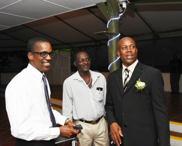 (From left) Political Consultant and Director of CADRES, Peter Wickham, Michael Applewaite and BUT President, Pedro Shepherd, sharing a light moment before the evening’s proceedings.