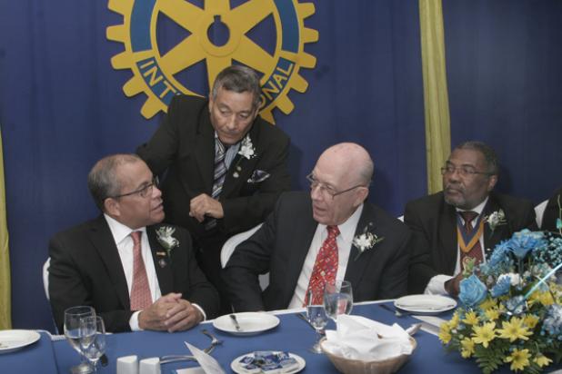 From left to right: Milton Inniss, District Governor; Edmond Bradshaw, Sergeant-At-Arms; Hon. Rotarian, Senator Henry Fraser and Immediate Past President, John Williams.  