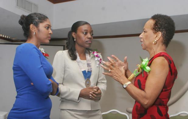 Pro-Vice Chancellor and Principal of UWI, Prof. Eudine Barriteau (right), engaging President, Andrea Simon (left) and President Elect, Janelle Clarke (2nd left) at the meeting.