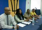 From left: Oral Reid, Chairman of the Caribbean Association of Security Professional; President of the Barbados Road Safety Association (BRSA) Sharmane Roland-Bowen; ASP (Ag) of the Royal Barbados Police Force, Ronald Stanford; and Andrew Clarke, Project Co-ordinator of Adopt-A-Kilometre during the launch of BRSA’s “Crash Free Friday” and activities for Road Safety Awareness Month.