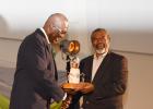 Former West Indies fast bowlers share a moment, as Charlie Griffith accepts his Special Appreciation Award from BCA President, Joel ‘Big Bird’ Garner.