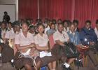 Prefects of the Ellerslie Secondary School listen attentively to speakers at their training seminar, which was held recently at the Central Bank of Barbados’ Grand Salle. 