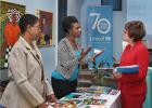 Child Protection Specialist, Heather Stewart, and Communication for Development Specialist, Lisa McClean-Trotman, both at the UNICEF Office for the Eastern Caribbean Area, discuss some of the work that their department does with the US Ambassador to Barbados, Linda Taglialatela, recently at the UNICEF Open Day.