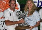 ICBL Team Captain, Richard Gooding, accepting the trophy from sister, Anikka Povey, after taking the Memorial 7-3.